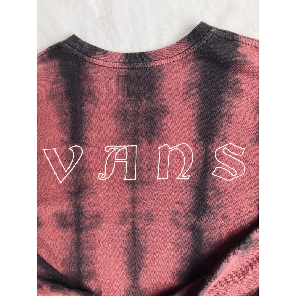 Vans Long Sleeve T Shirt Mens Small Maroon Tie Dye Palm Tree Graphic Logo - Picture 3 of 7